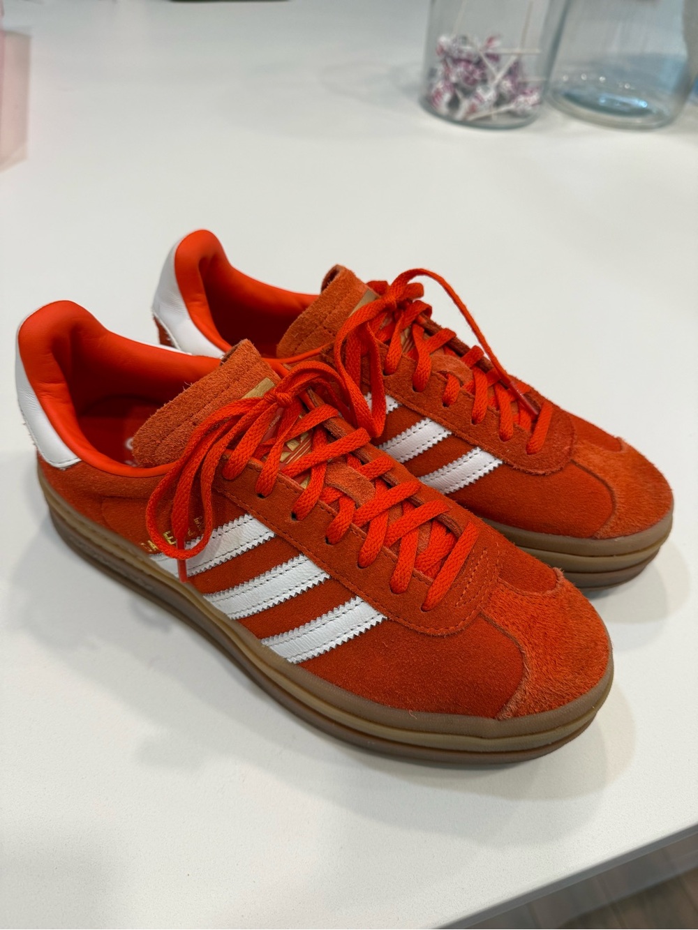 Adidas gazelle bold platform sneakers collegiate orange women’s 7.5 RARE COLOR